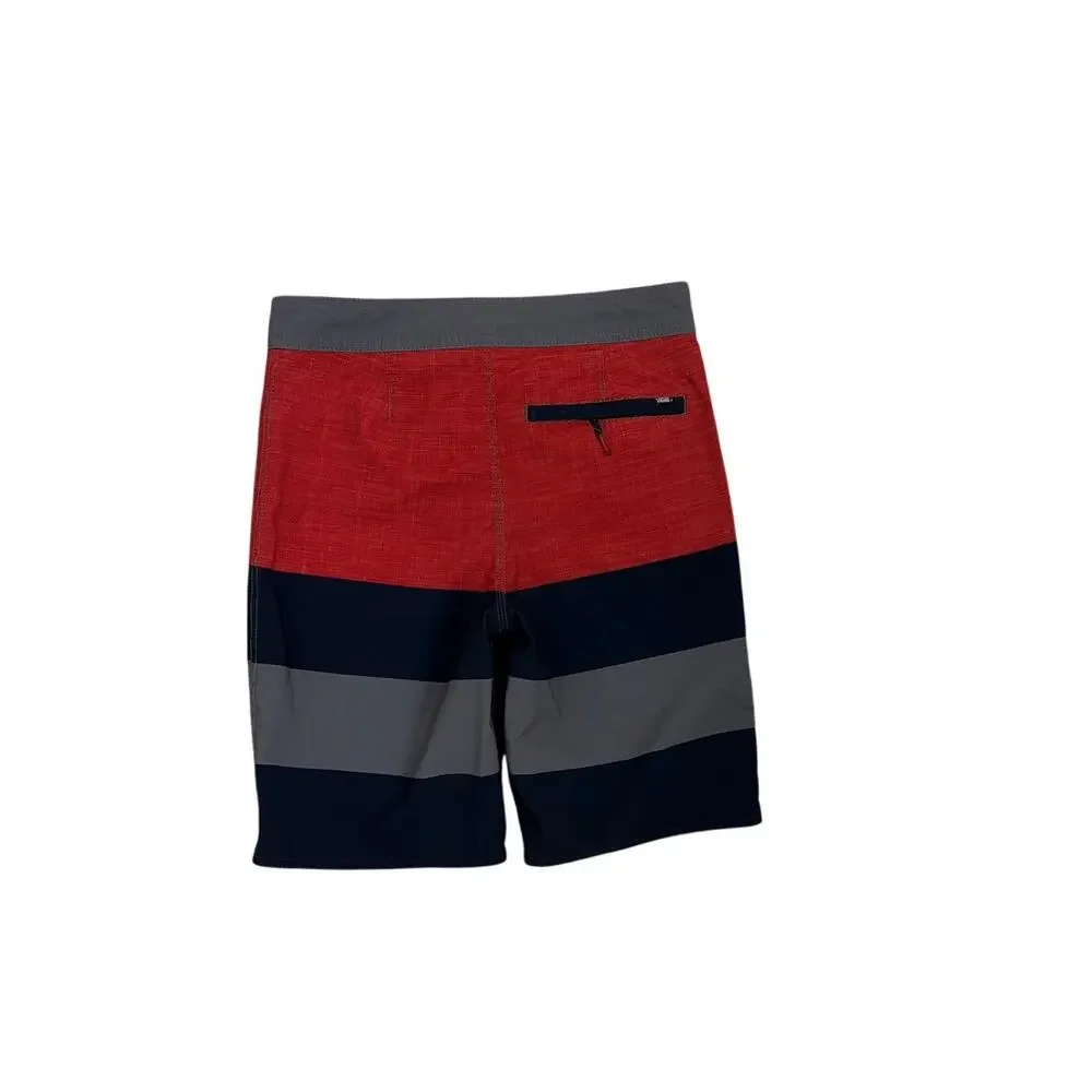 VANS Boardshorts Red Blue Gray Drawstring Bathing Suit Swim Shorts Youth 14